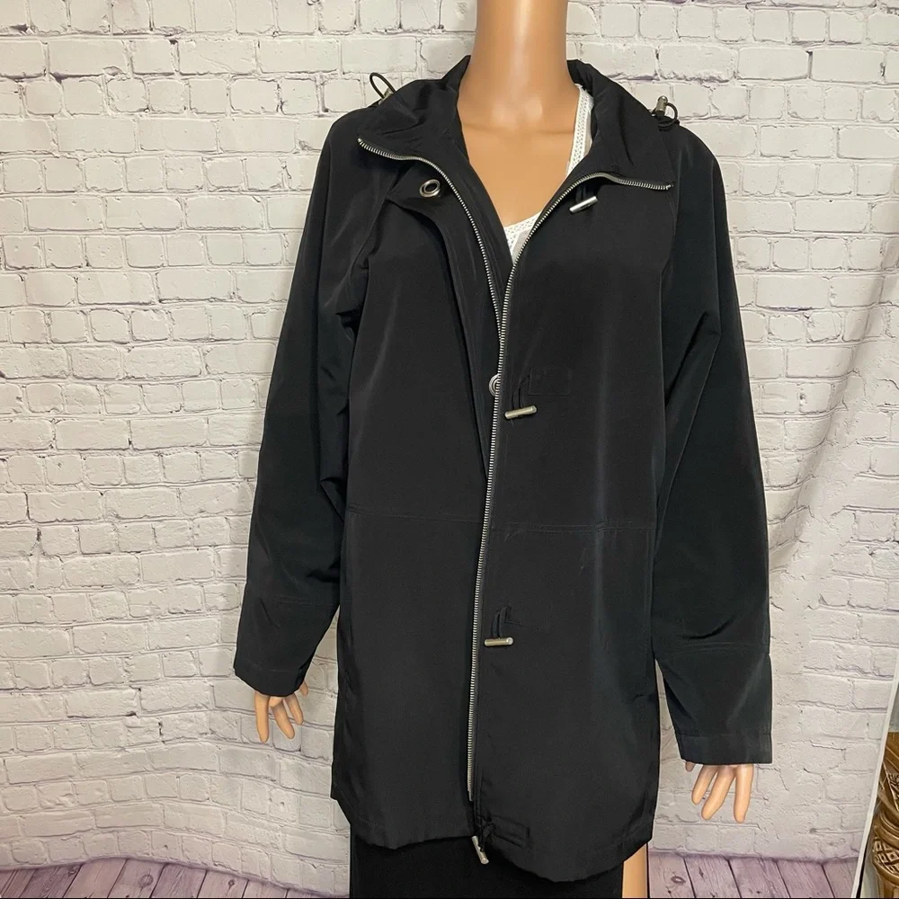 Liz Claiborne Black Trench Coat w/Detachable Hood size medium